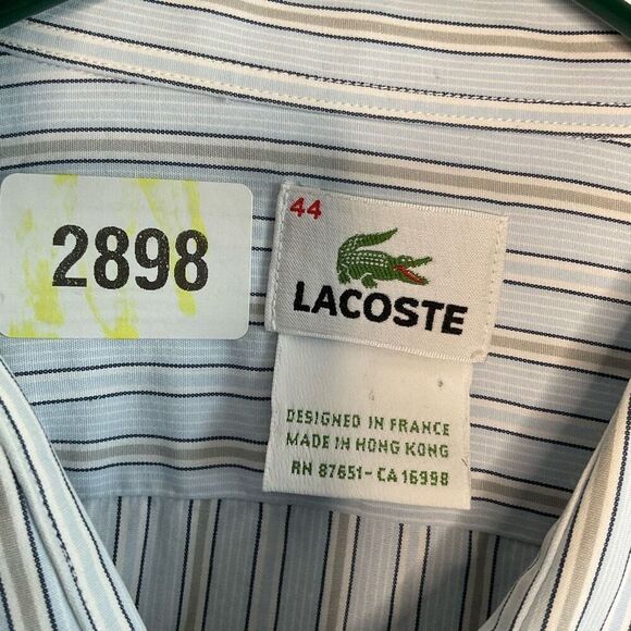 Lacoste Button Up Shirt Mens Size XL Grey Black Blue Striped Long Sleeve Logo - Picture 4 of 10